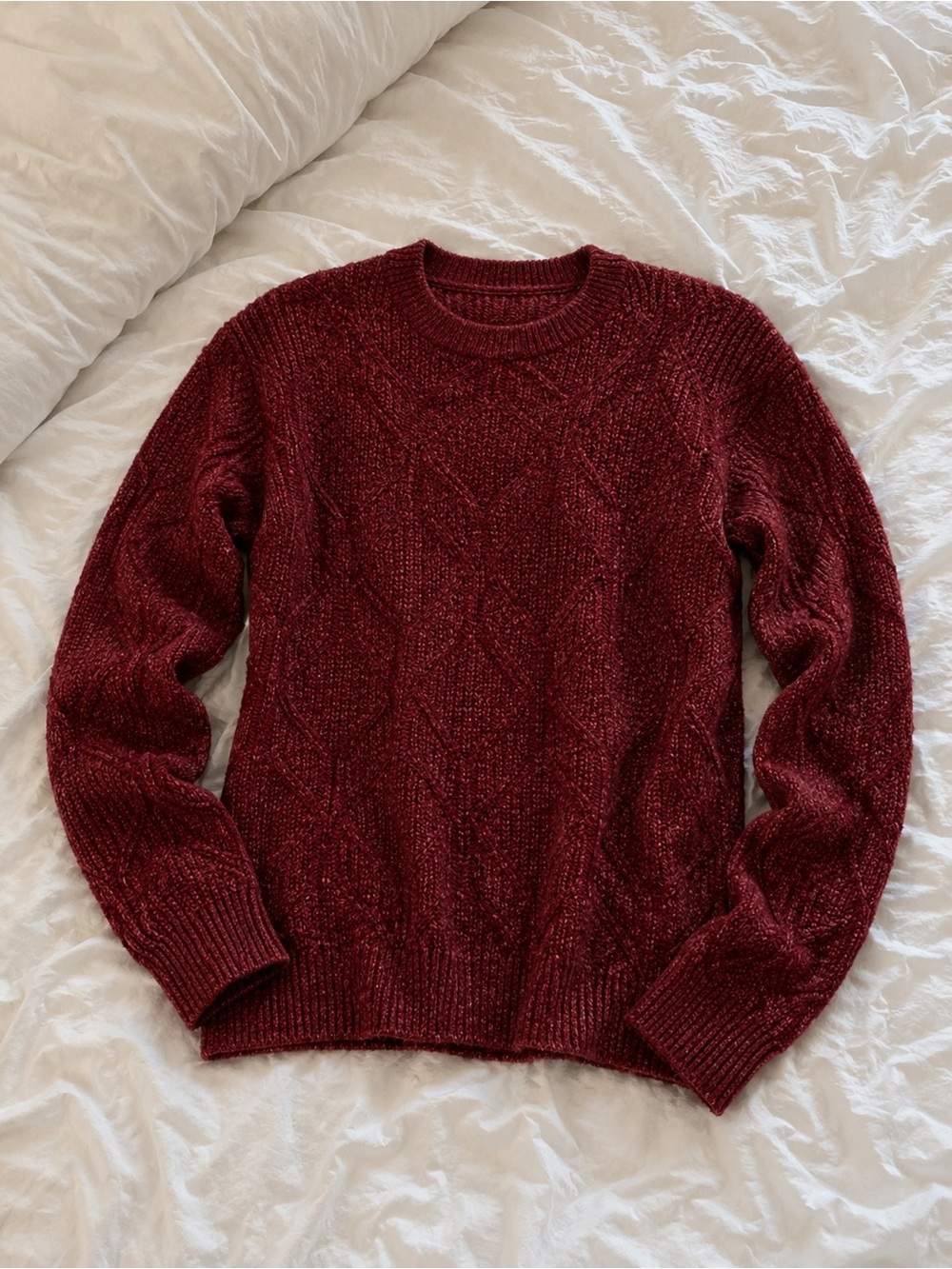 Weatherproof Vintage Women’s Crewneck Cable Knit Sweater - Deep Wine Sz S